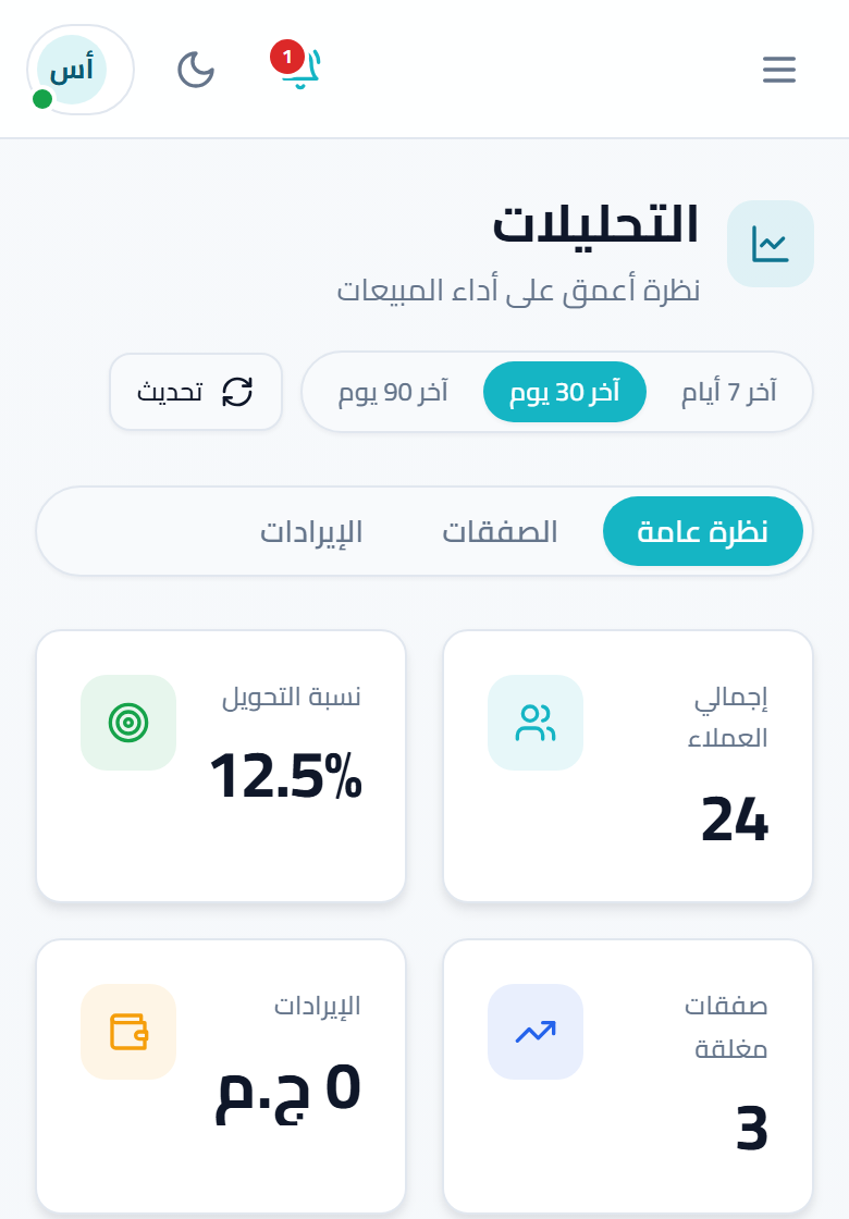 لقطة شاشة: التحليلات