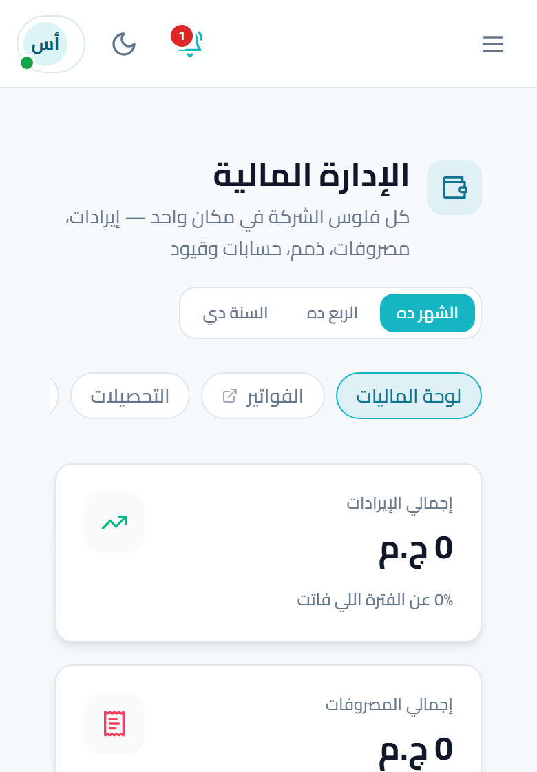 لقطة شاشة: الإدارة المالية